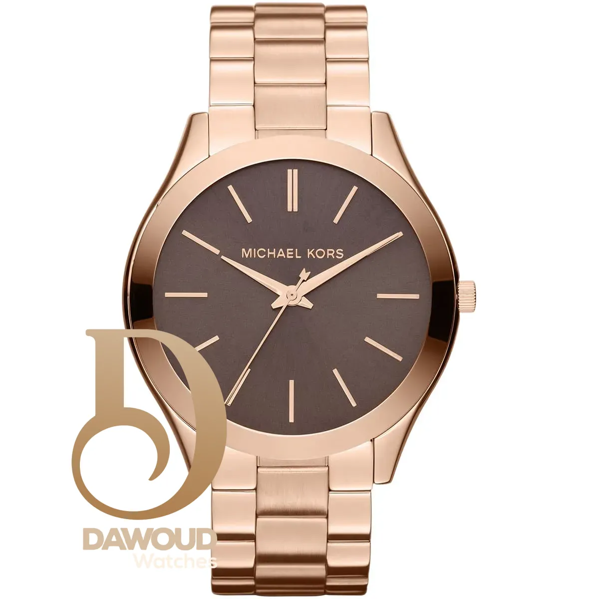 mk3181-michael-kors-watch-women-brown-dial-metal-stainless-steel-rose-gold-strap-quartz-battery-analog-three-hand-slim-runway ساعة مايكل كورس للنساء MK3181 - Image 1