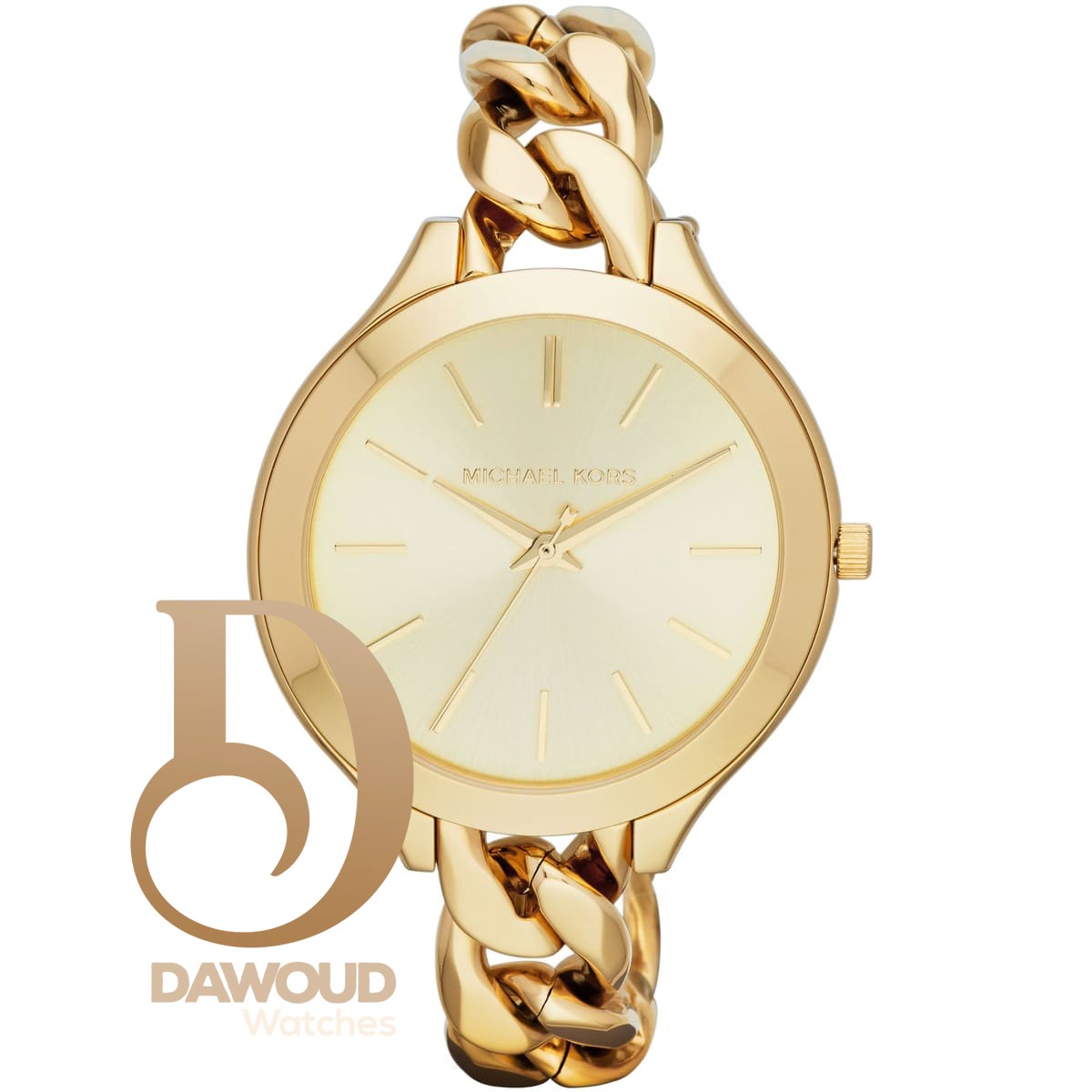 mk3222 michael kors watch women gold dial stainless steel metal golden strap quartz analog three hand runway