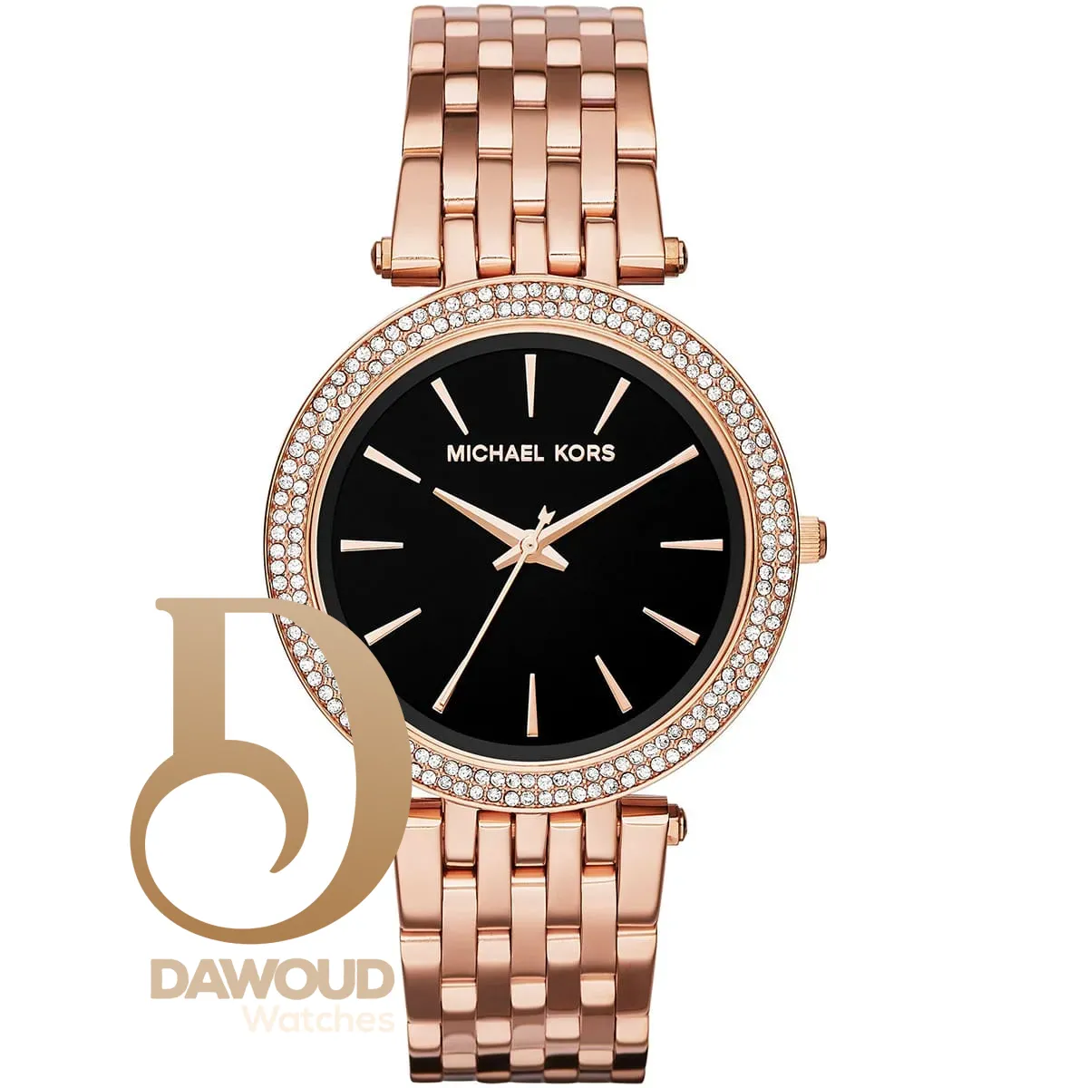 mk3402-michael-kors-watch-women-crystals-black-dial-metal-stainless-steel-rose-gold-strap-quartz-battery-analog-three-hand-darci ساعة مايكل كورس للنساء MK3402 - الصورة 1