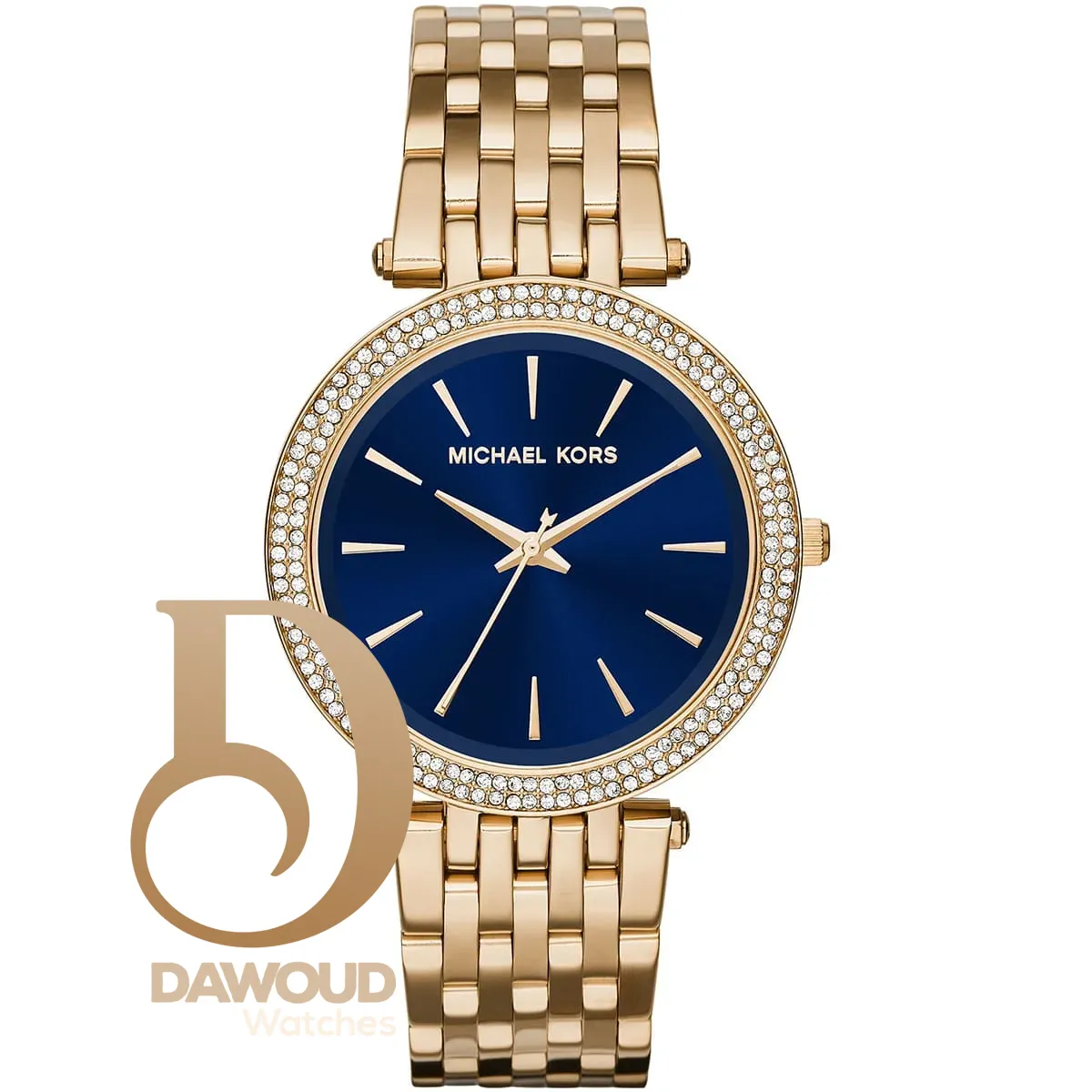 mk3406-michael-kors-watch-women-crystals-blue-dial-metal-stainless-steel-gold-strap-quartz-battery-analog-three-hand-darci ساعة مايكل كورس للنساء MK3406 - Image 1