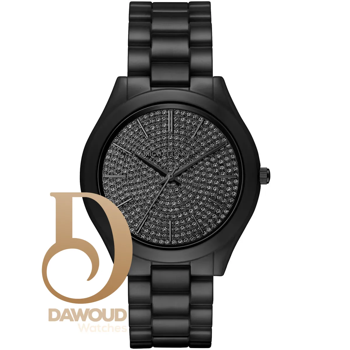 mk3449-michael-kors-watch-women-crystals-black-dial-ceramic-strap-quartz-battery-analog-three-hand-runway-slim ساعة مايكل كورس للنساء MK3449 - الصورة 1