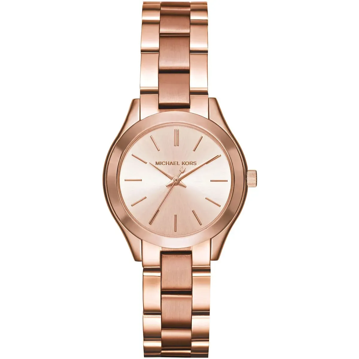 mk3513-michael-kors-watch-women-rose-gold-dial-metal-stainless-steel-strap-quartz-battery-analog-three-hand-runway-slim-mini ساعة مايكل كورس للنساء MK3513 - Image 1