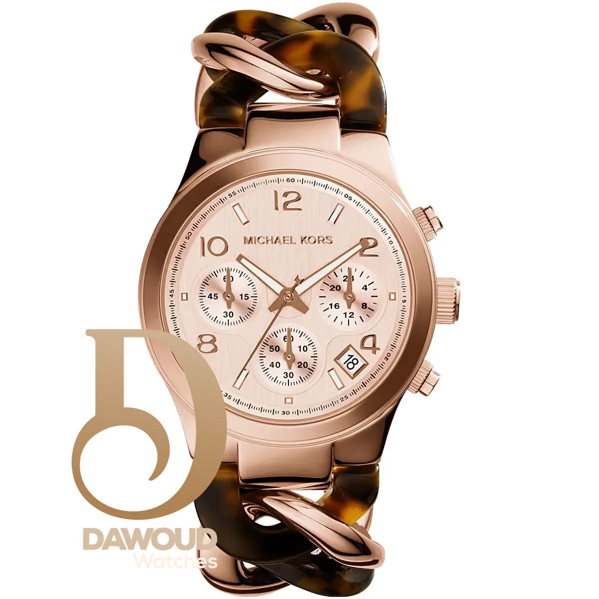 mk4269-michael-kors-watch-women-rose-gold-dial-multi-brown-strap-quartz-battery-analog-chronograph-runway-twist ساعة مايكل كورس للنساء MK4269 - Image 1