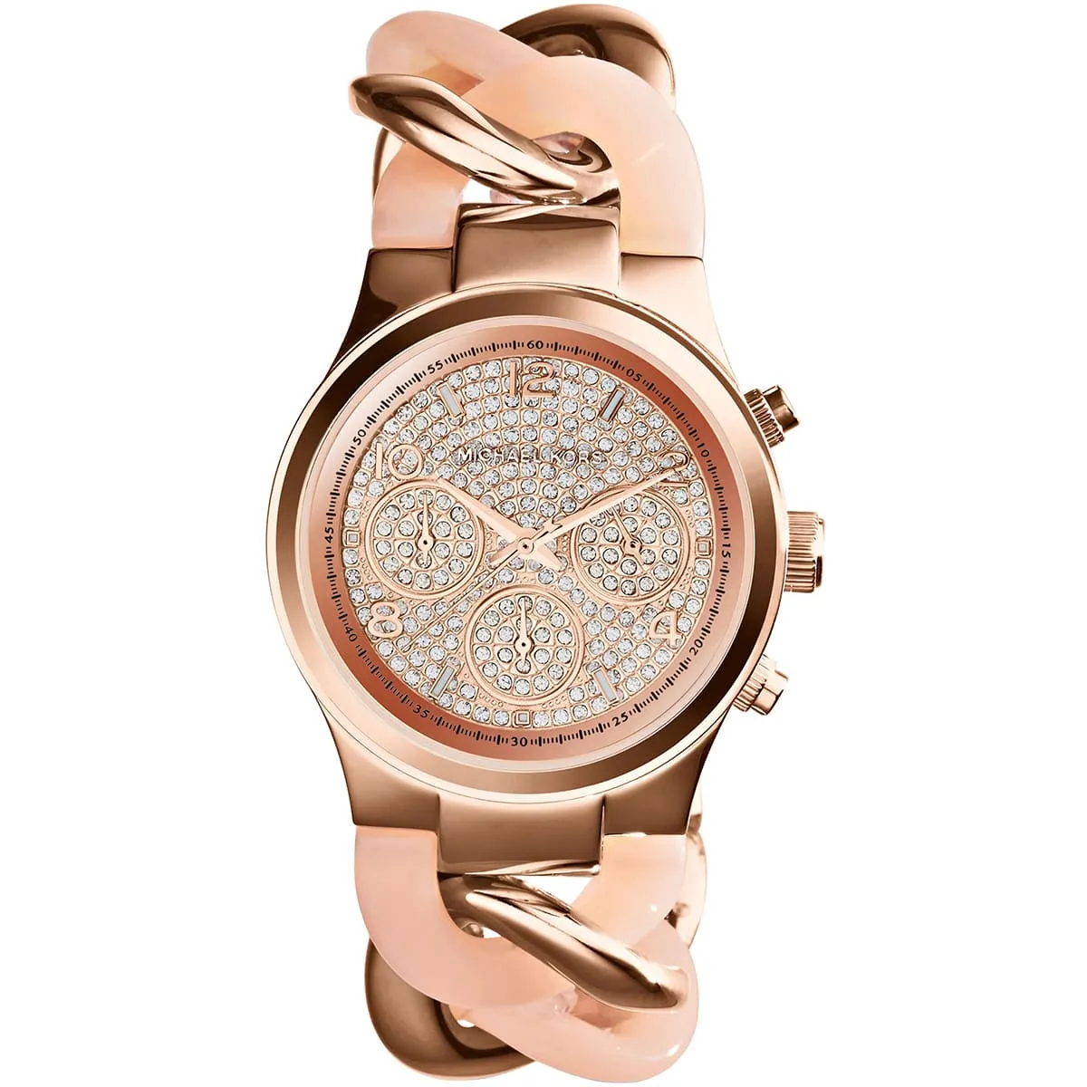 mk4283-michael-kors-watch-women-crystals-rose-gold-dial-multi-strap-quartz-battery-analog-chronograph-runway-twist ساعة مايكل كورس للنساء MK4283 - الصورة 1