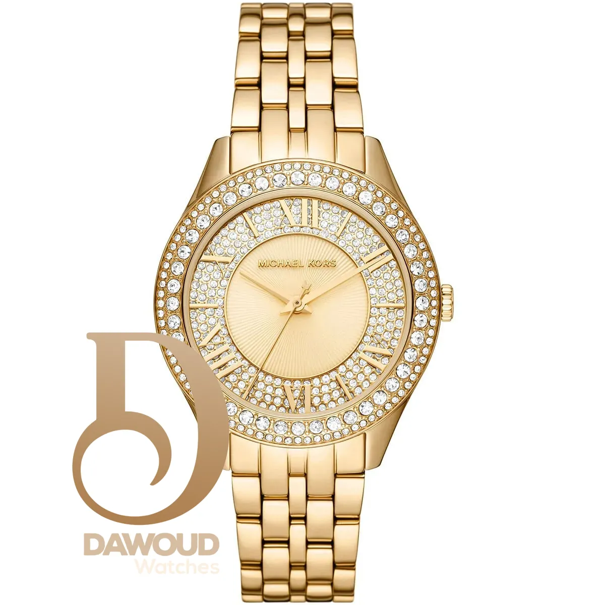 mk4709-michael-kors-watch-women-crystals-gold-dial-metal-stainless-steel-golden-strap-quartz-battery-analog-three-hand-harlowe ساعة مايكل كورس للنساء MK4709 - Image 1