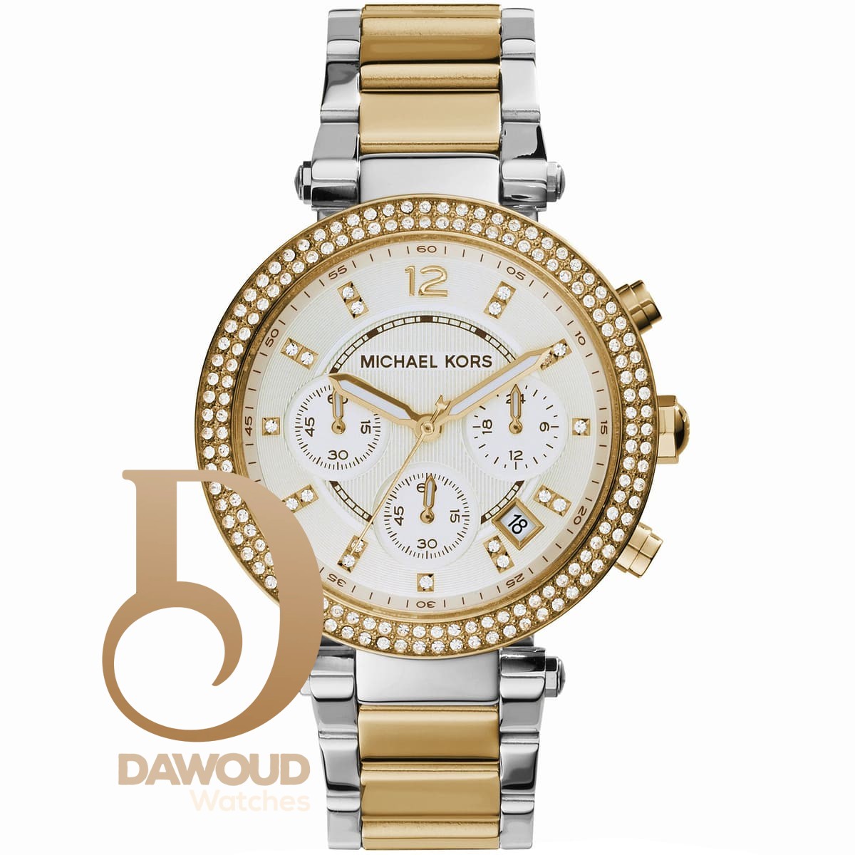 mk5626-michael-kors-watch-women-silver-dial-stainless-steel-metal-gold-two-tone-strap-quartz-analog-chronograph-parker ساعة مايكل كورس للنساء MK5626 - الصورة 1