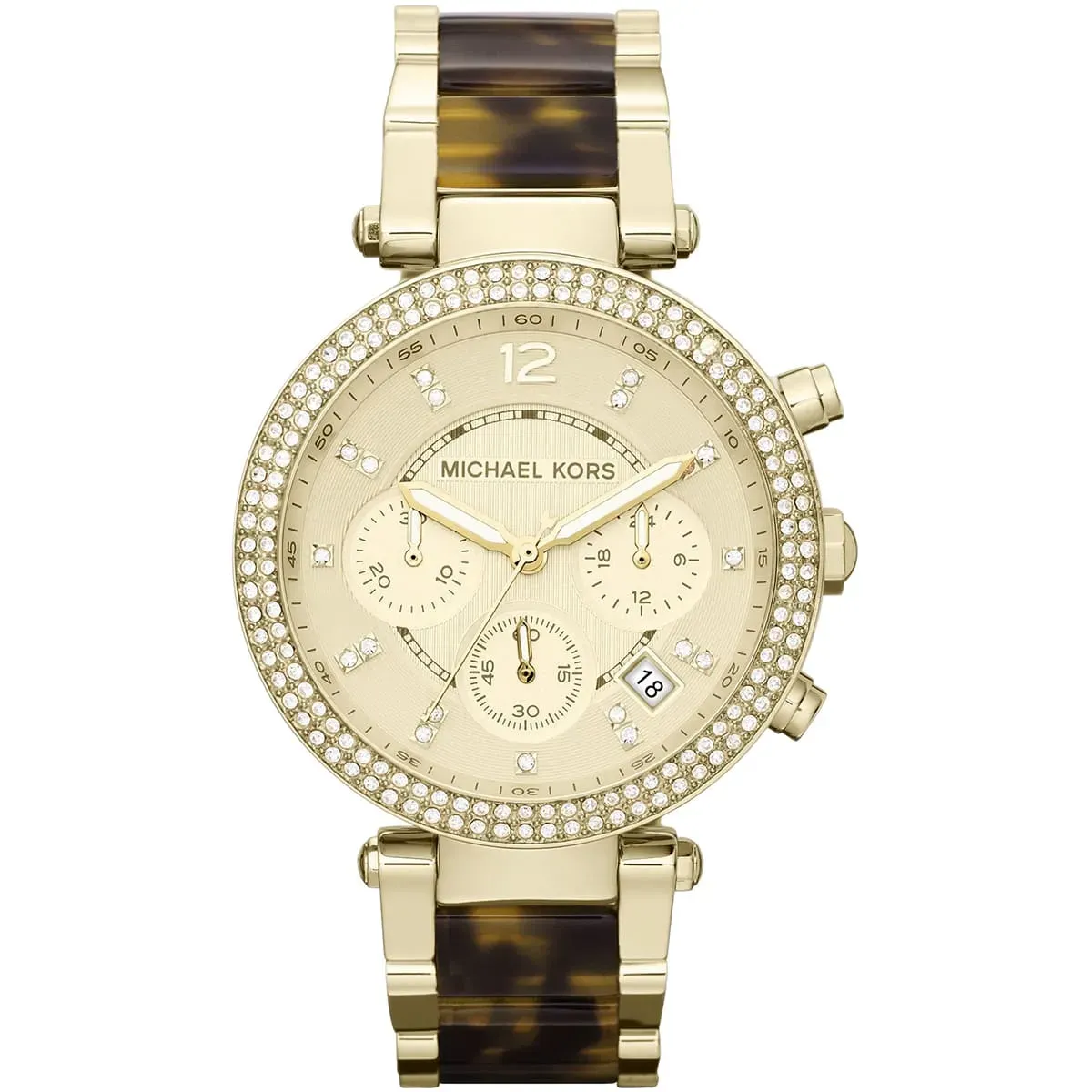 mk5688-michael-kors-watch-women-crystals-tortoise-gold-dial-multi-golden-brown-strap-quartz-battery-analog-chronograph-parker ساعة مايكل كورس للنساء MK5688 - Image 1