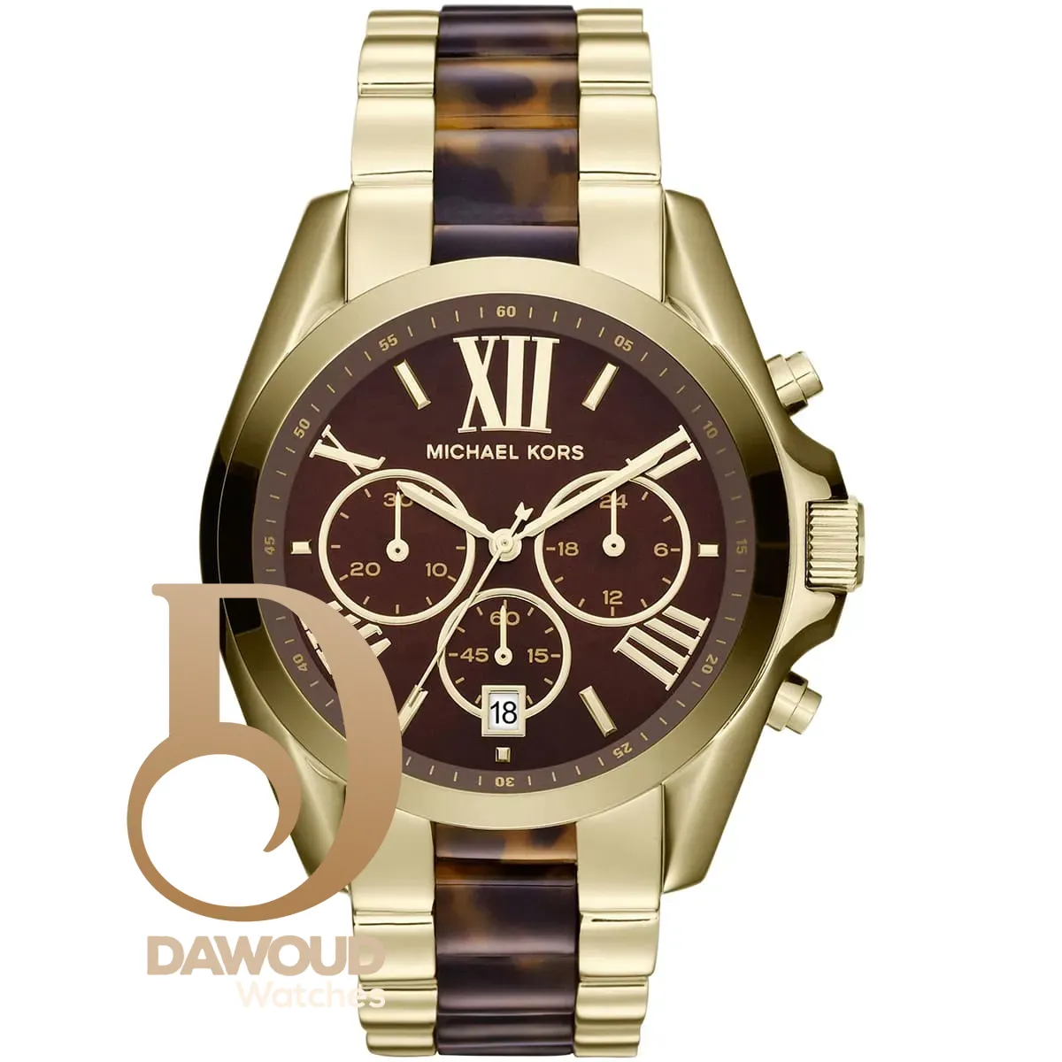 mk5696-michael-kors-watch-women-tortoise-brown-dial-multi-gold-strap-quartz-battery-analog-chronograph-bradshaw ساعة مايكل كورس للنساء MK5696 - Image 1