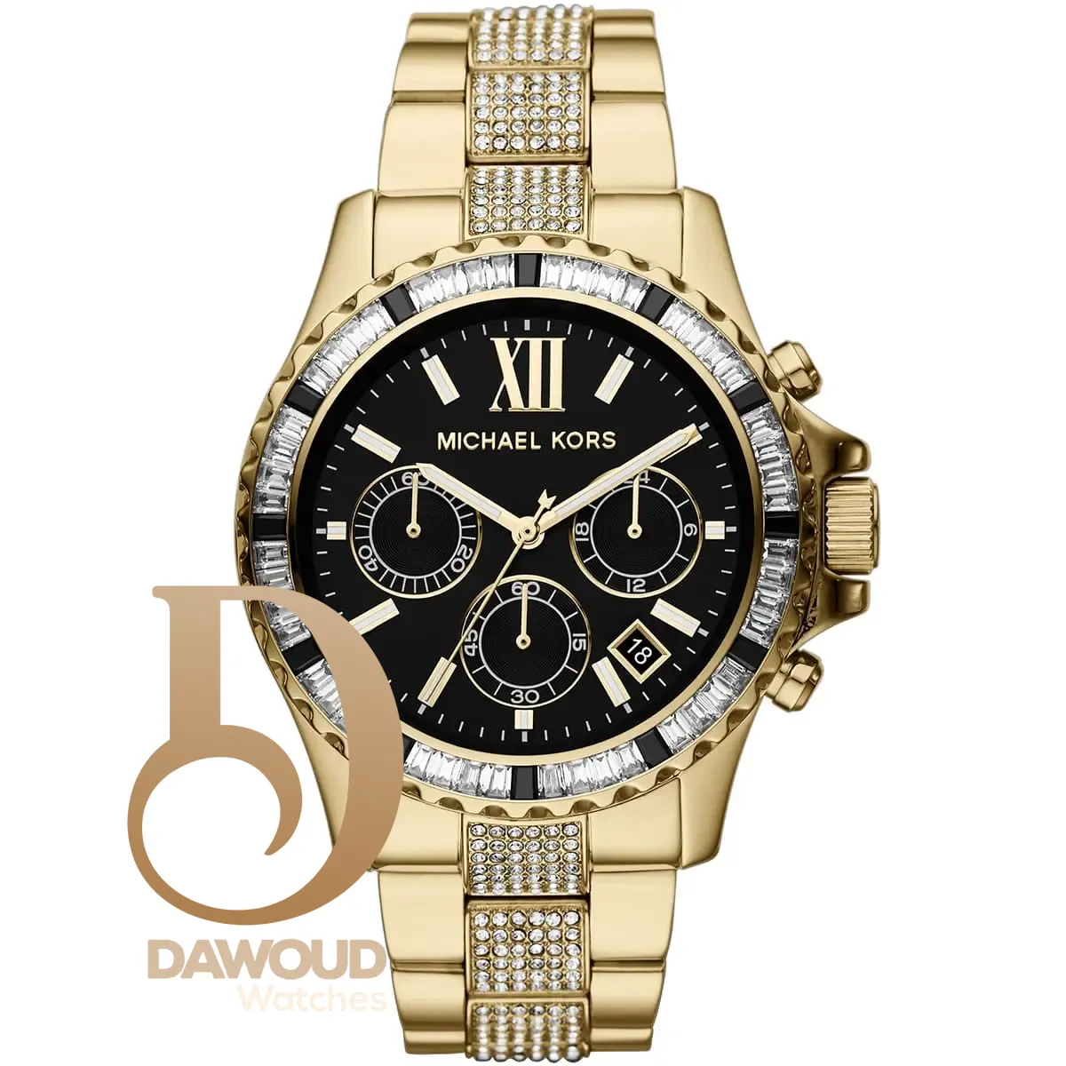 mk5828-michael-kors-chronograph-watch-women-black-dial-metal-stainless-steel-gold-strap-quartz-battery-analog-crystals-everest ساعة مايكل كورس للنساء MK5828 - الصورة 1