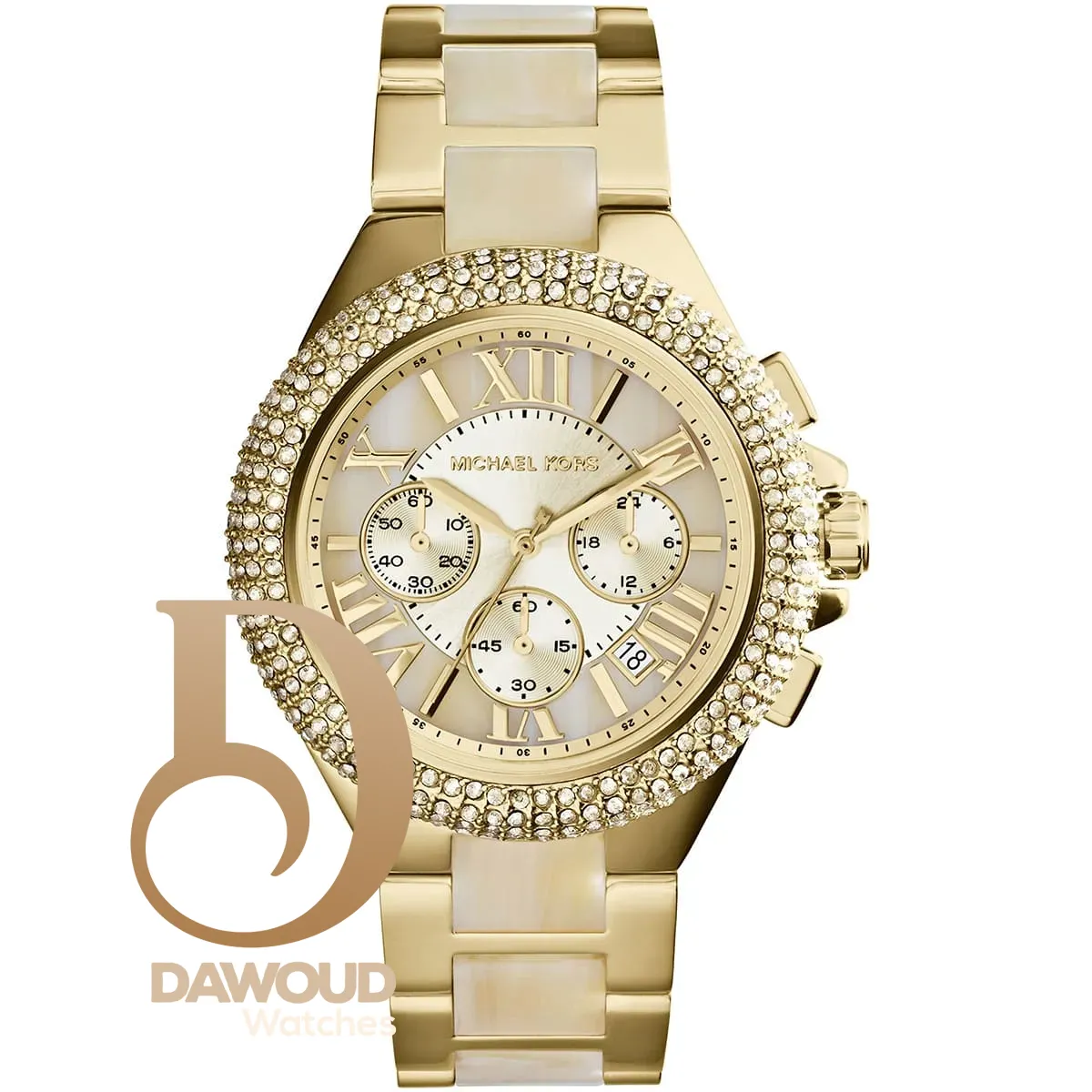 mk5902-michael-kors-watch-women-gold-dial-multi-golden-strap-quartz-battery-analog-chronograph-camille ساعة مايكل كورس للنساء MK5902 - Image 1