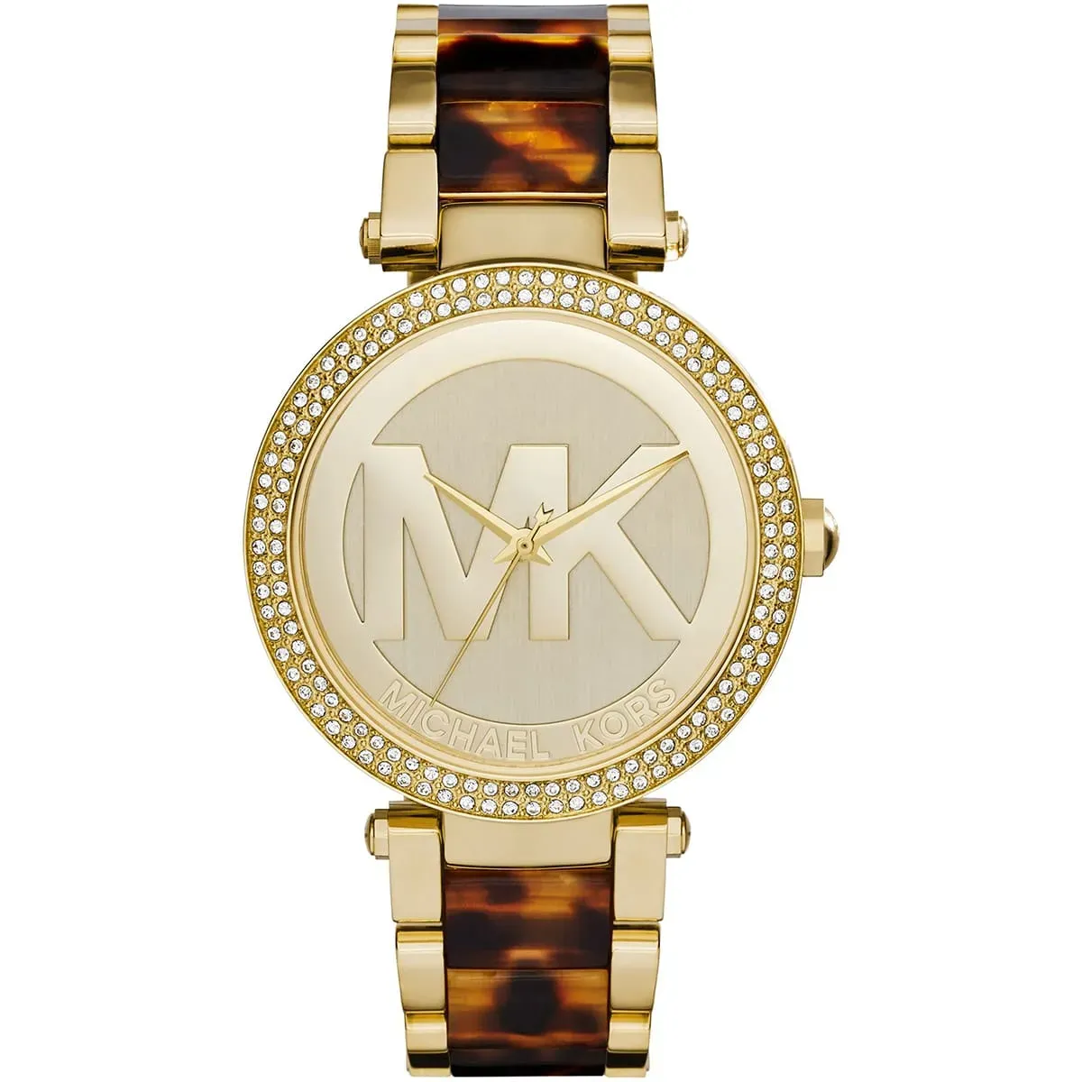 mk6109-michael-kors-watch-women-mk-logo-tortoise-gold-dial-multi-golden-brown-strap-quartz-battery-analog-three-hand-parker ساعة مايكل كورس للنساء MK6109 - Image 1