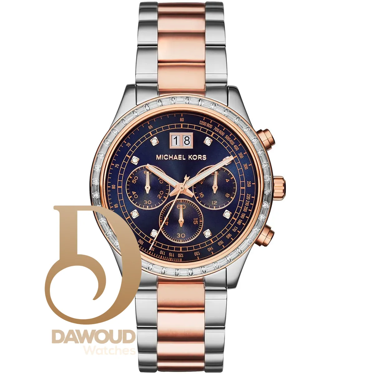 mk6205-michael-kors-watch-women-blue-dial-metal-stainless-steel-silver-rose-gold-two-tone-strap-quartz-battery-analog-chronograph-brinkley ساعة مايكل كورس للنساء MK6205 - Image 1