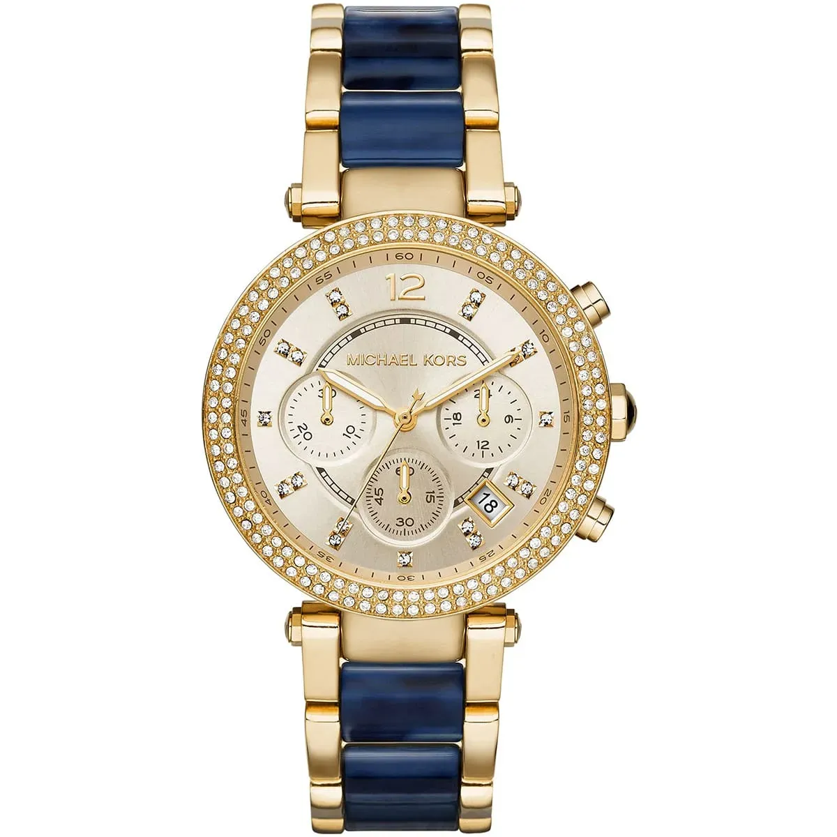 mk6238-michael-kors-watch-women-gold-dial-multi-blue-golden-strap-quartz-battery-analog-chronograph-parker ساعة مايكل كورس للنساء MK6238 - Image 1