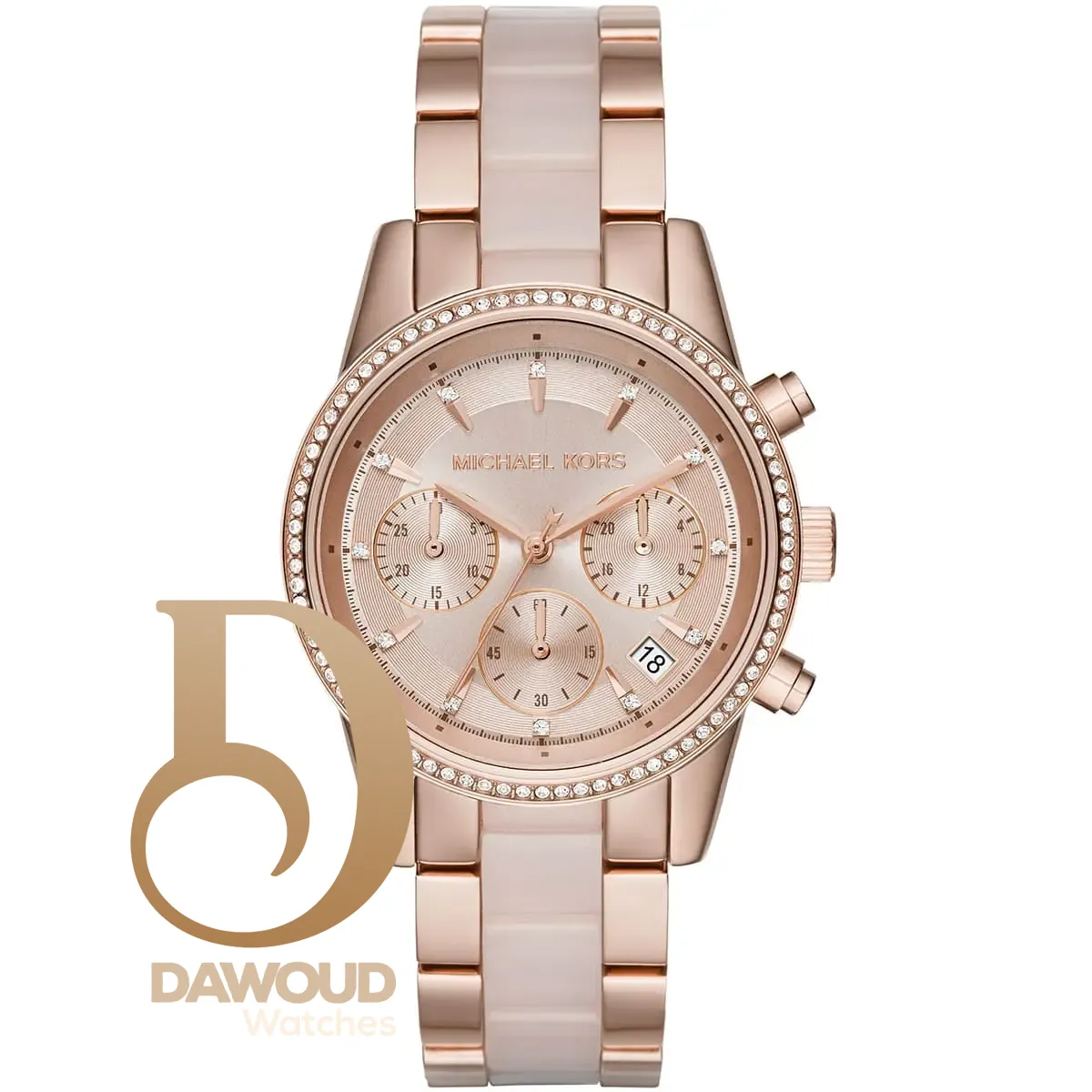 mk6307-michael-kors-chronograph-watch-women-rose-gold-dial-multi-pink-golden-strap-quartz-battery-analog-ritz ساعة مايكل كورس للنساء MK6307 - Image 1