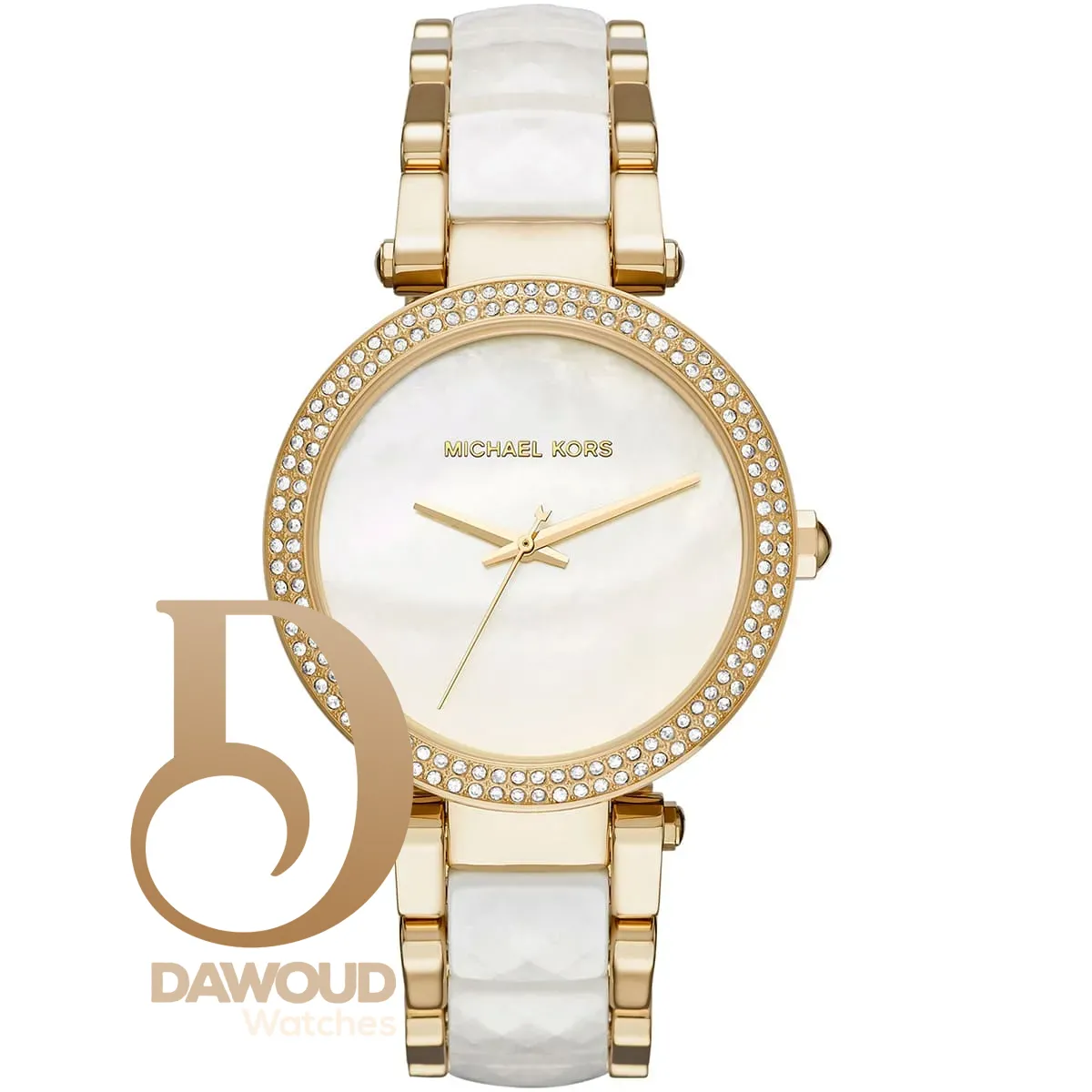 mk6400-michael-kors-watch-women-white-dial-multi-gold-strap-quartz-battery-analog-three-hand-parker ساعة مايكل كورس للنساء MK6400 - Image 1