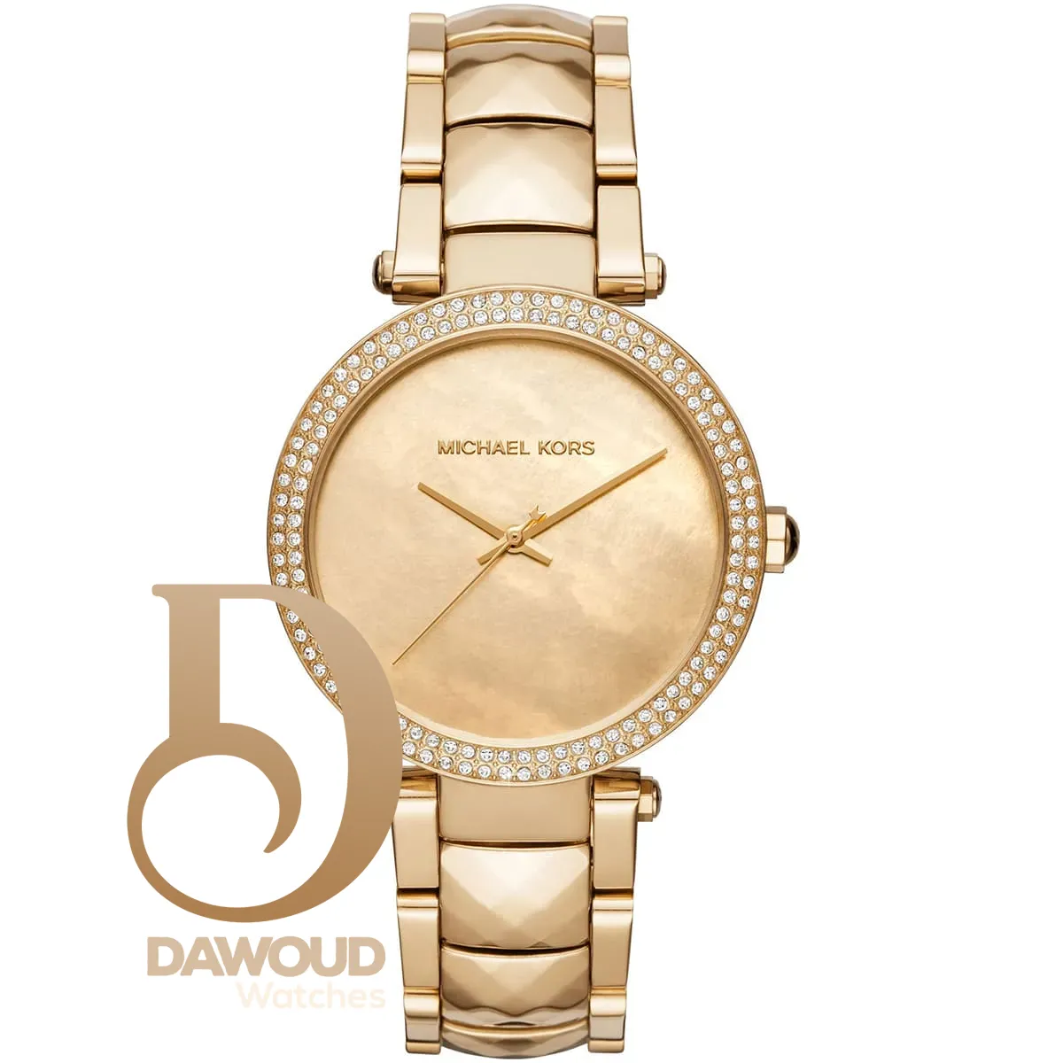 mk6425-michael-kors-watch-women-mother-of-pearl-crystals-gold-dial-metal-stainless-steel-golden-strap-quartz-battery-analog-three-hand-parker ساعة مايكل كورس للنساء MK6425 - الصورة 1