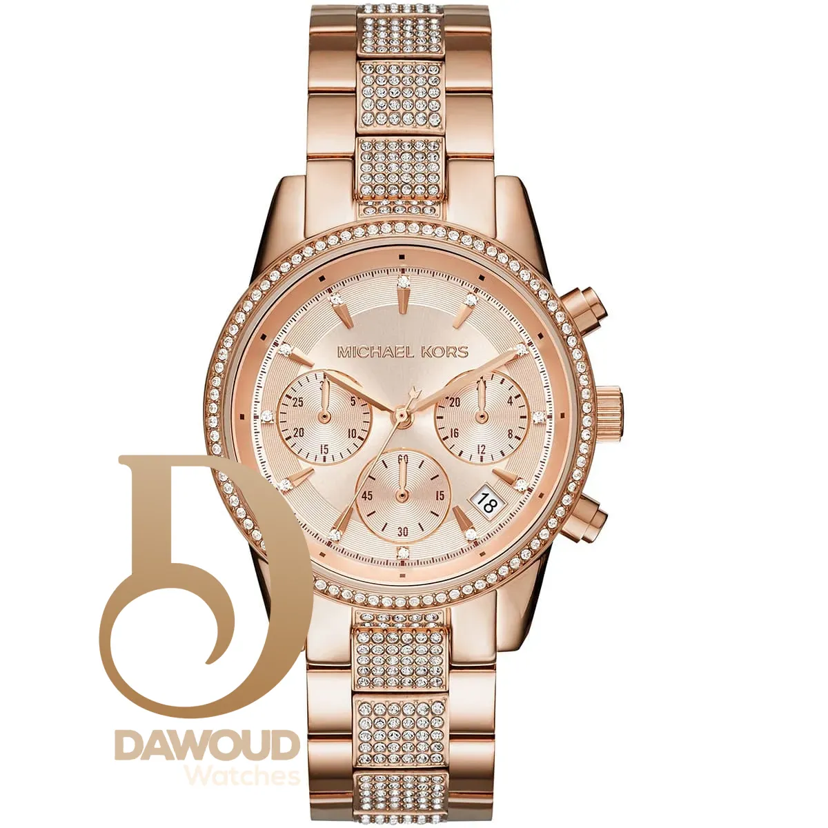 mk6485-michael-kors-watch-women-crystals-rose-gold-dial-metal-stainless-steel-strap-quartz-battery-analog-chronograph-ritz ساعة مايكل كورس للنساء MK6485 - الصورة 1