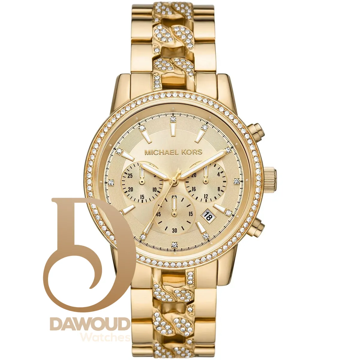mk6937-michael-kors-watch-women-crystals-gold-dial-metal-stainless-steel-golden-strap-quartz-battery-analog-chronograph-ritz ساعة مايكل كورس للنساء MK6937 - الصورة 1