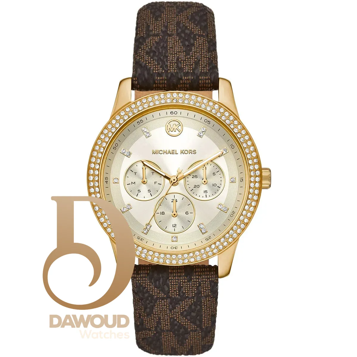 mk6966-michael-kors-watch-women-crystals-white-dial-leather-brown-strap-quartz-battery-analog-three-hand-tibby ساعة مايكل كورس للنساء MK6966 - الصورة 1