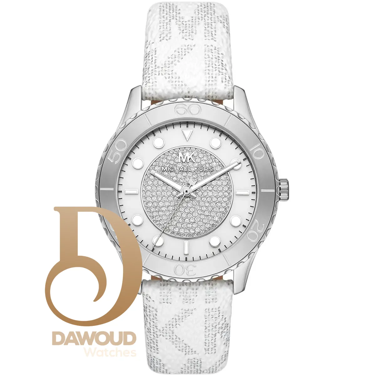 mk6998 michael kors watch women white dial polyurethane chloride strap quartz battery analog three hand crystals runway