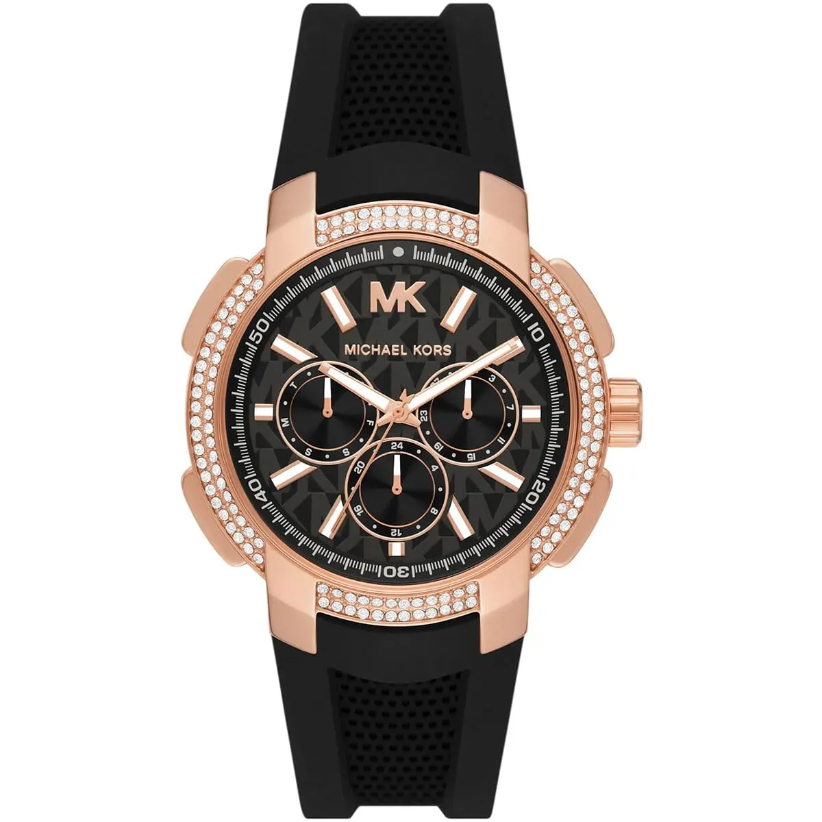 mk7245-michael-kors-watch-women-mk-logo-crystals-black-dial-rubber-strap-quartz-battery-analog-sidney ساعة مايكل كورس للنساء MK7245 - Image 1