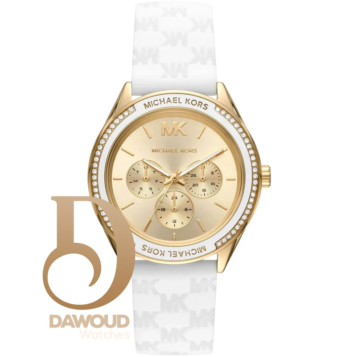 mk7267-michael-kors-watch-women-gold-dial-leather-white-strap-quartz-battery-analog-three-hand-jessa ساعة مايكل كورس للنساء MK7267 - Image 1