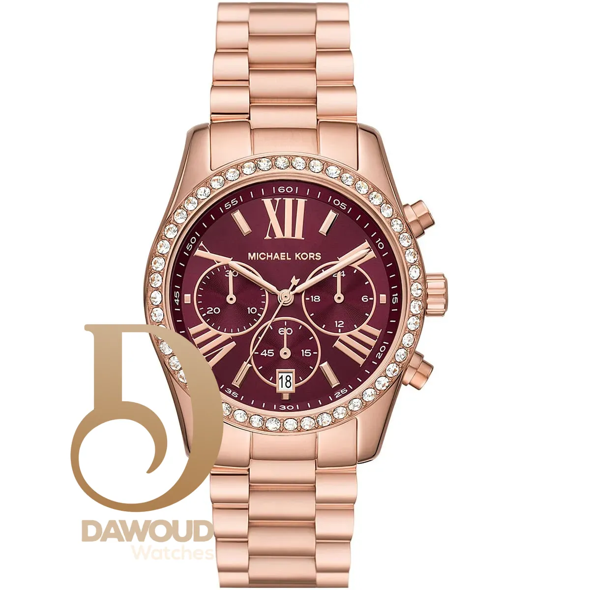 mk7275-michael-kors-watch-women-crystals-red-dial-metal-stainless-steel-rose-gold-strap-quartz-battery-analog-chronograph-lexington ساعة مايكل كورس للنساء MK7275 - Image 1