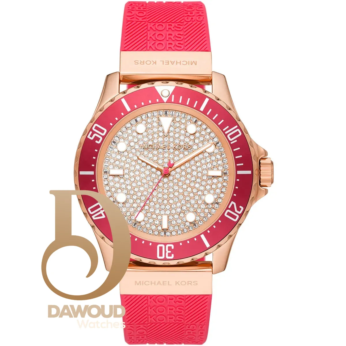 mk7359-michael-kors-watch-women-crystals-rose-gold-dial-rubber-pink-strap-quartz-battery-analog-three-hand-everest ساعة مايكل كورس للنساء MK7359 - Image 1