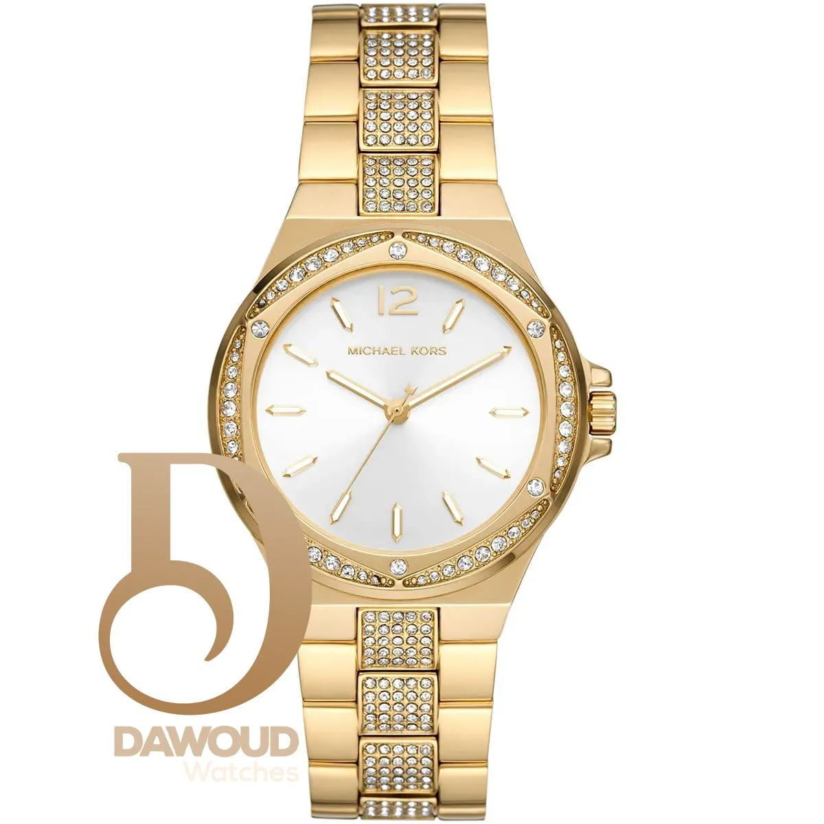 mk7361-michael-kors-watch-women-crystals-white-dial-metal-stainless-steel-gold-strap-quartz-battery-analog-three-hand-lennox ساعة مايكل كورس للنساء MK7361 - Image 1