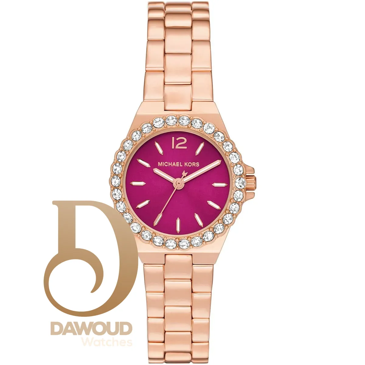 mk7396 michael kors watch women pink dial metal stainless steel rose gold strap quartz battery analog three hand