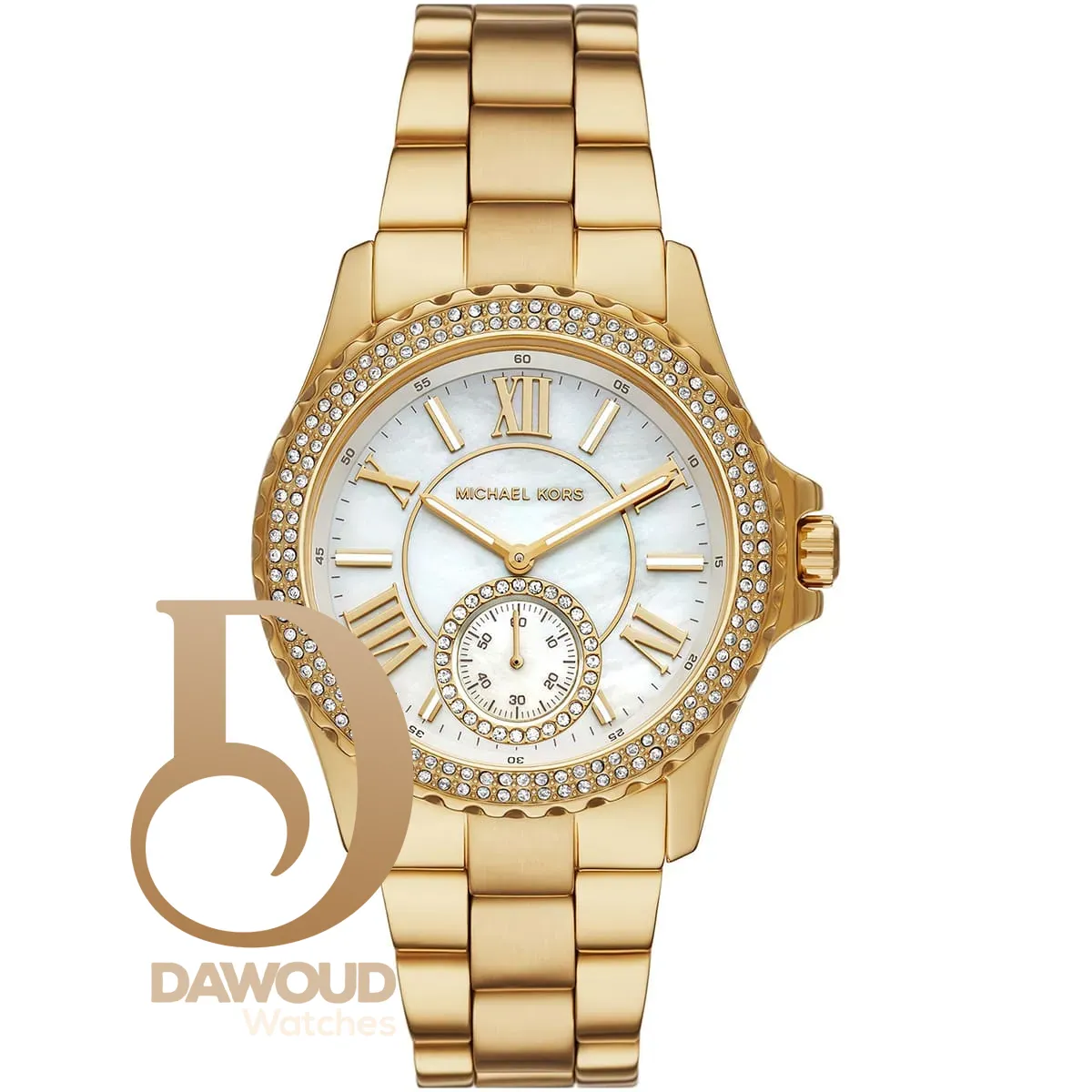 mk7401-michael-kors-watch-women-mother-of-pearl-crystals-white-dial-metal-stainless-steel-gold-strap-quartz-battery-analog-three-hand-everest ساعة مايكل كورس للنساء MK7317 - الصورة 1