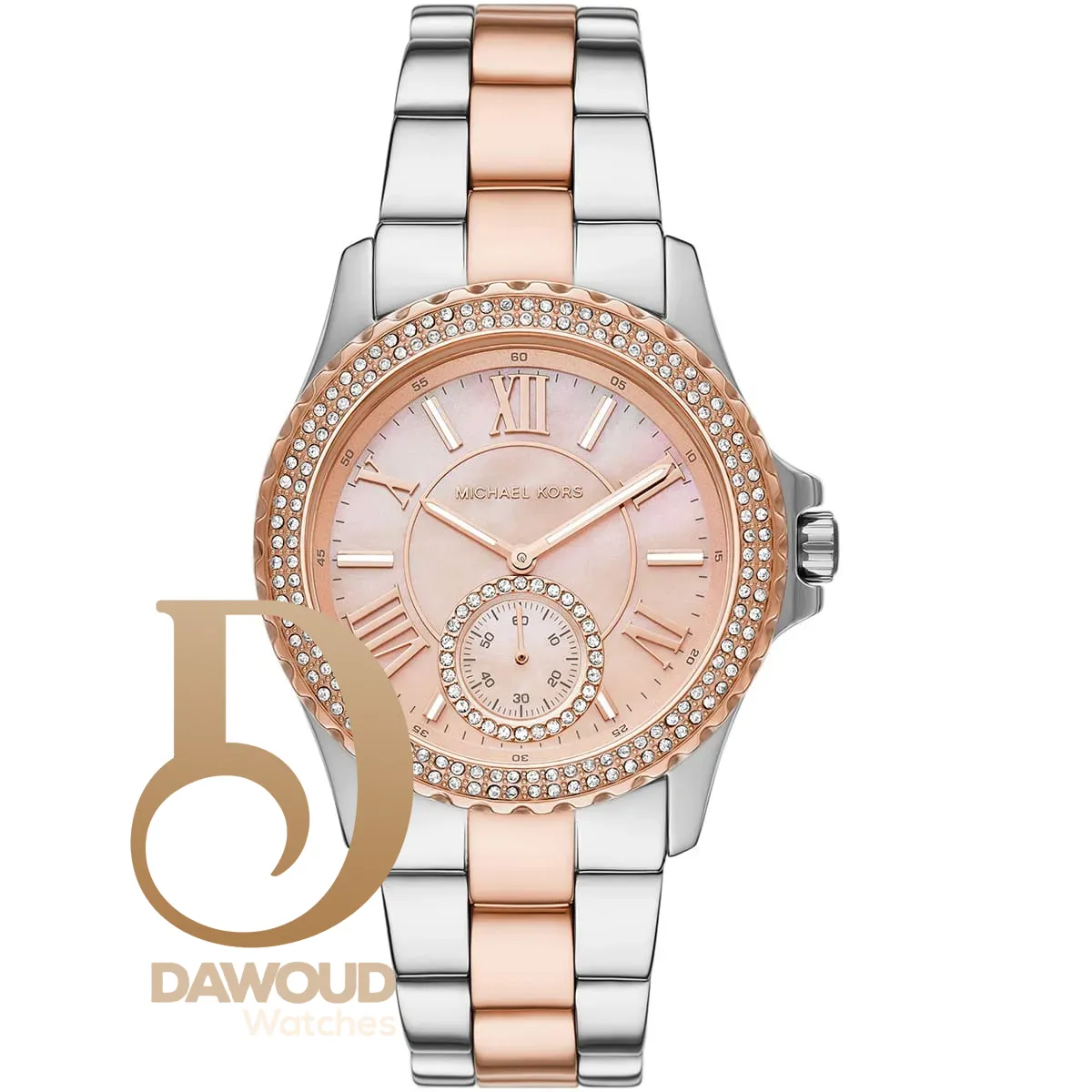 mk7402-michael-kors-watch-women-mother-of-pearl-crystals-rose-gold-dial-metal-stainless-steel-silver-two-tone-strap-quartz-battery-analog-three-hand-everest ساعة مايكل كورس للنساء MK3476 - Image 1