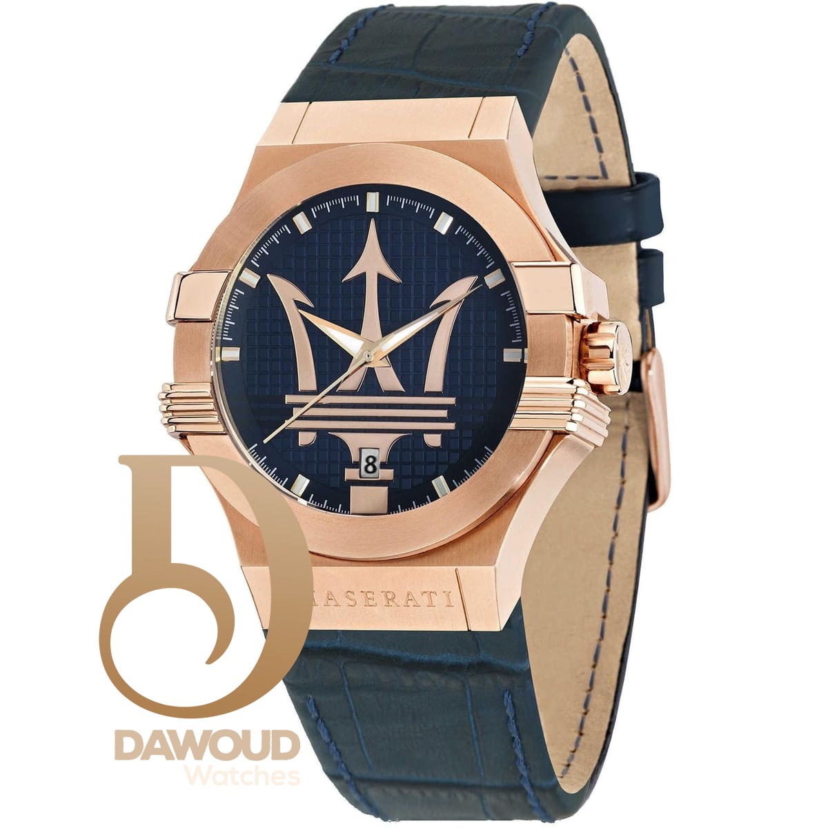 r8851108027-maserati-watch-men-blue-dial-leather-strap-quartz-battery-analog-three-hand-potenza ساعة مازيراتي للرجال R8851108027 - Image 1