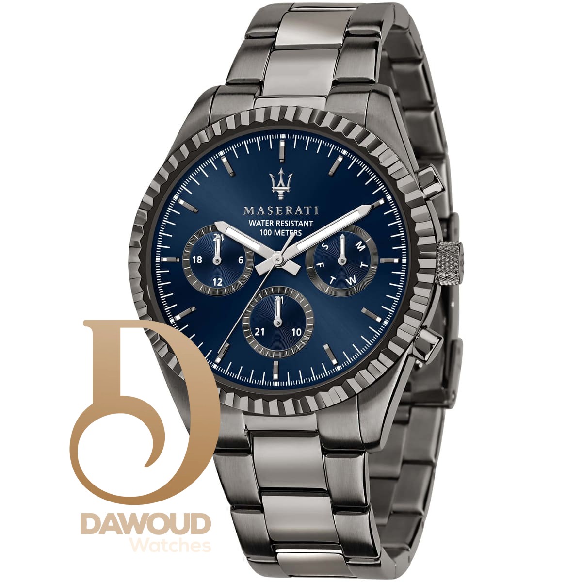 r8853100019-maserati-watch-men-blue-dial-metal-stainless-steel-gray-strap-quartz-battery-analog-day-date-month-water-resistant-100-meters-competizione ساعة مازيراتي للرجال R8853100019 - الصورة 1