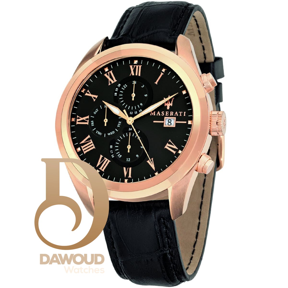 r8871612002-maserati-watch-men-black-dial-leather-strap-quartz-battery-analog-day-date-month-traguardo ساعة مازيراتي للرجال R8871612002 - الصورة 1