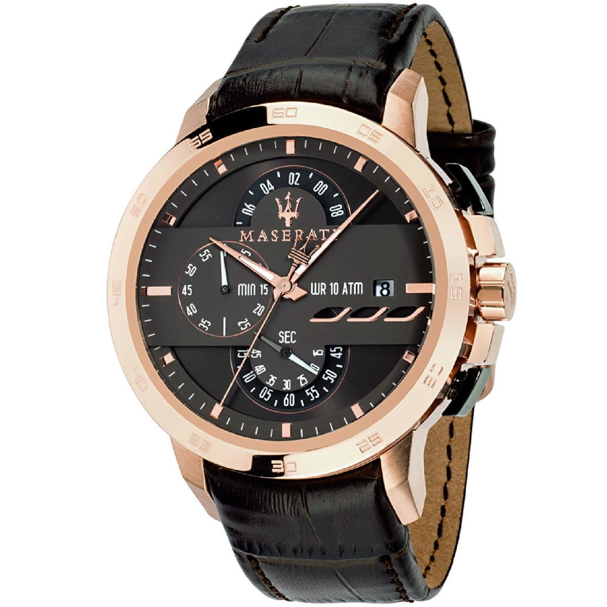 r8871619001-maserati-watch-men-brown-dial-leather-strap-quartz-battery-analog-chronograph-wr-10-atm-ingegno ساعة مازيراتي للرجال R8871619001 - Image 1