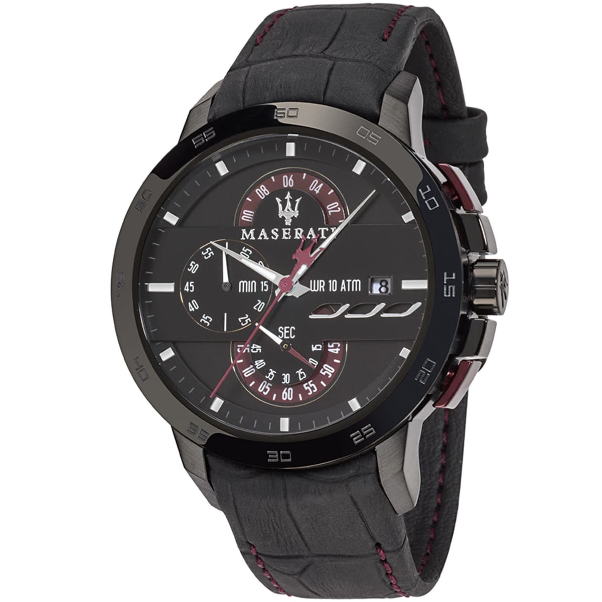 r8871619003-maserati-watch-men-black-dial-leather-strap-quartz-battery-analog-chronograph-wr-10-atm-ingegno ساعة مازيراتي للرجال R8871619003 - الصورة 1