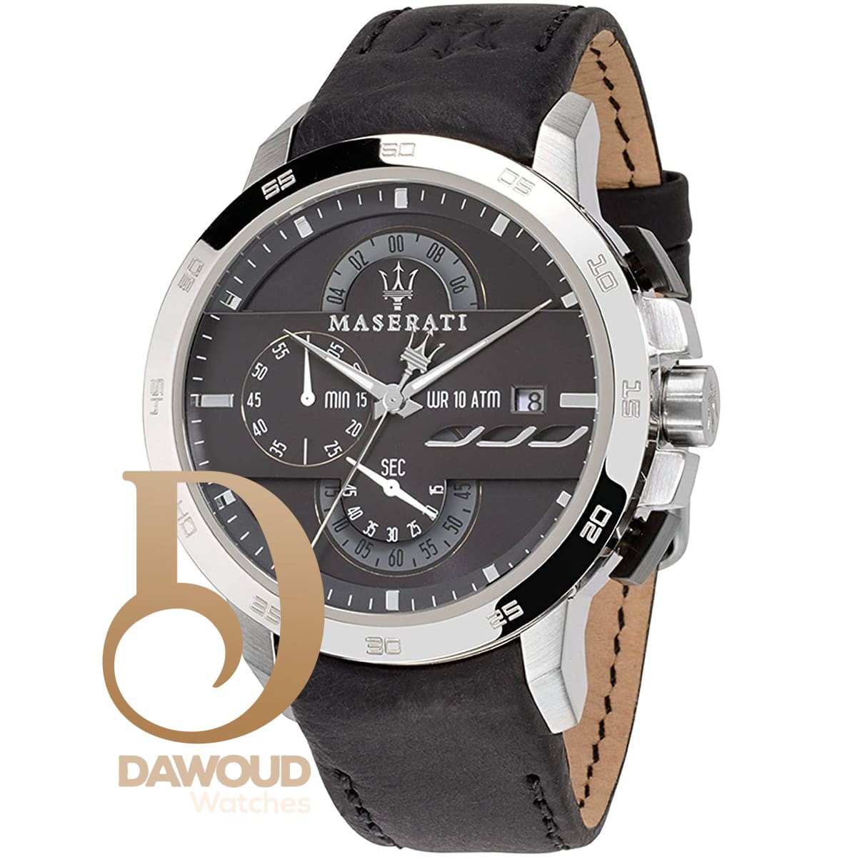 r8871619004-maserati-watch-men-black-dial-leather-strap-quartz-battery-analog-chronograph-wr-10-atm-ingegno ساعة مازيراتي للرجال R8871619004 - الصورة 1