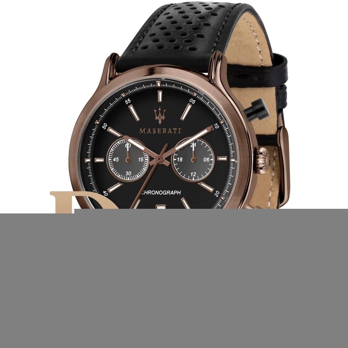 r8871638001-maserati-watch-men-black-dial-leather-strap-quartz-battery-analog-chronograph-wr-10-atm-legend ساعة مازيراتي للرجال R8871638001 - الصورة 1