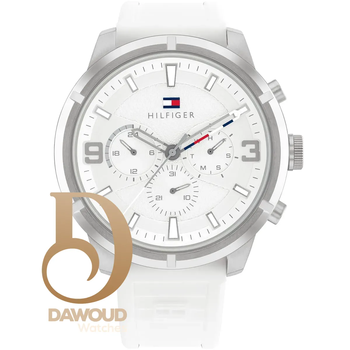 1792072-tommy-hilfiger-watch-men-white-dial-rubber-strap-quartz-battery-analog-wild ساعة تومي هيلفيغر للرجال 1792072 - Image 1