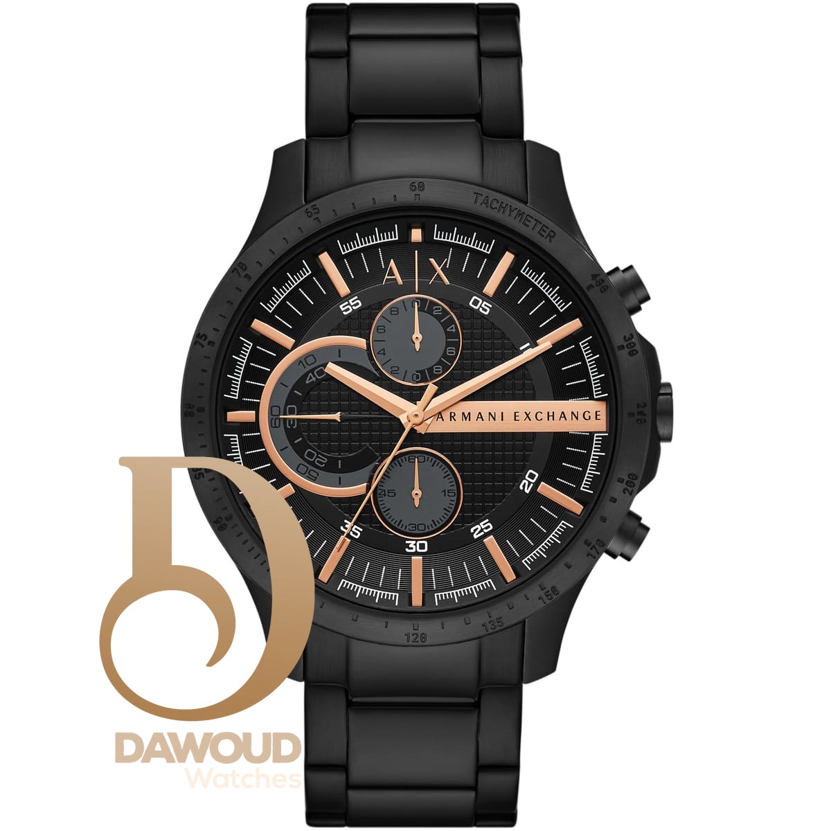 ax2429-armani-exchange-watch-men-black-dial-stainless-steel-metal-strap-quartz-analog-chronograph-hampton ساعة ارماني اكستشنج رجالي AX2429 - Image 1