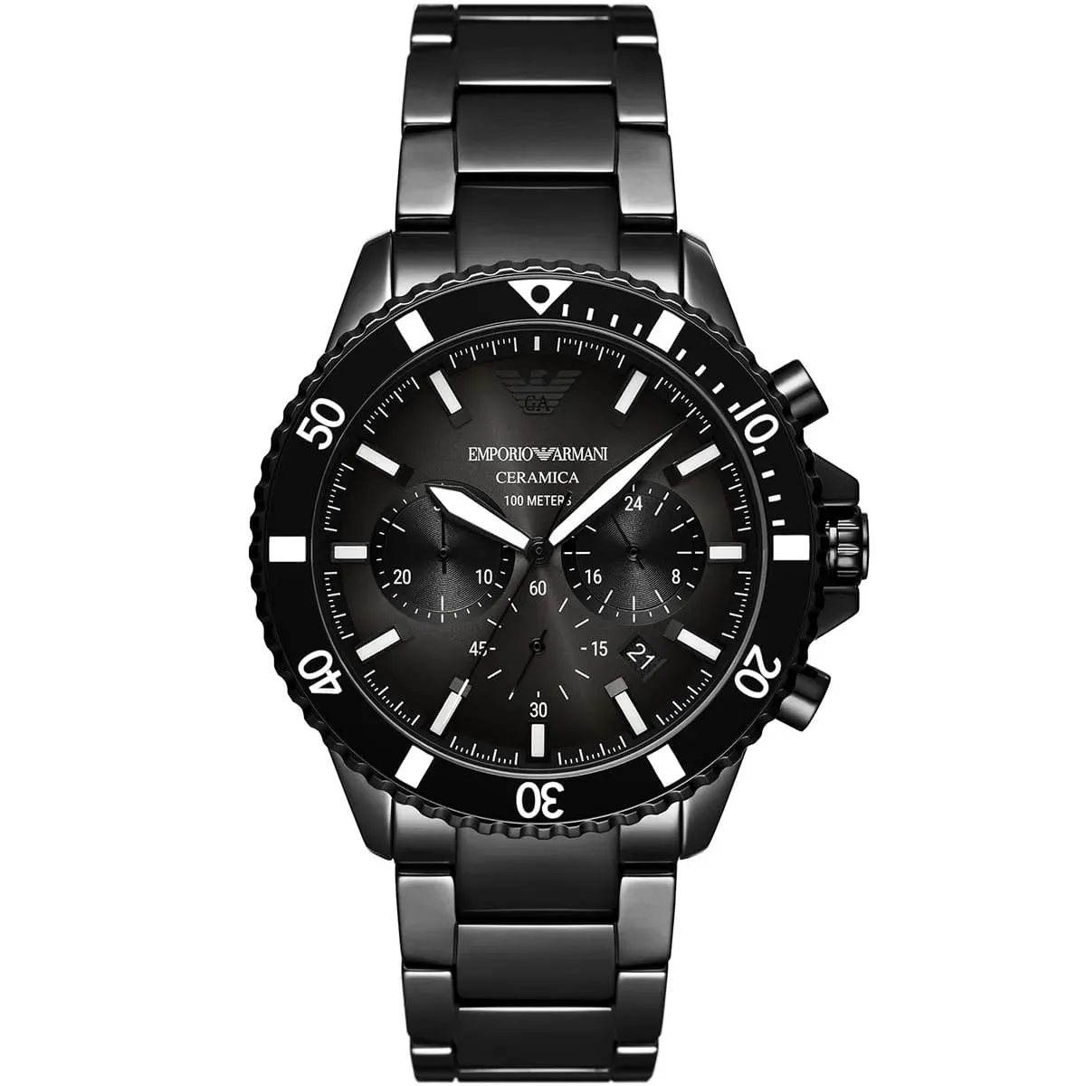 ar70010-emporio-armani-watch-men-black-dial-ceramic-strap-quartz-battery-analog-chronograph-diver ساعة امبوريو ارماني للرجال AR70010 - Image 1