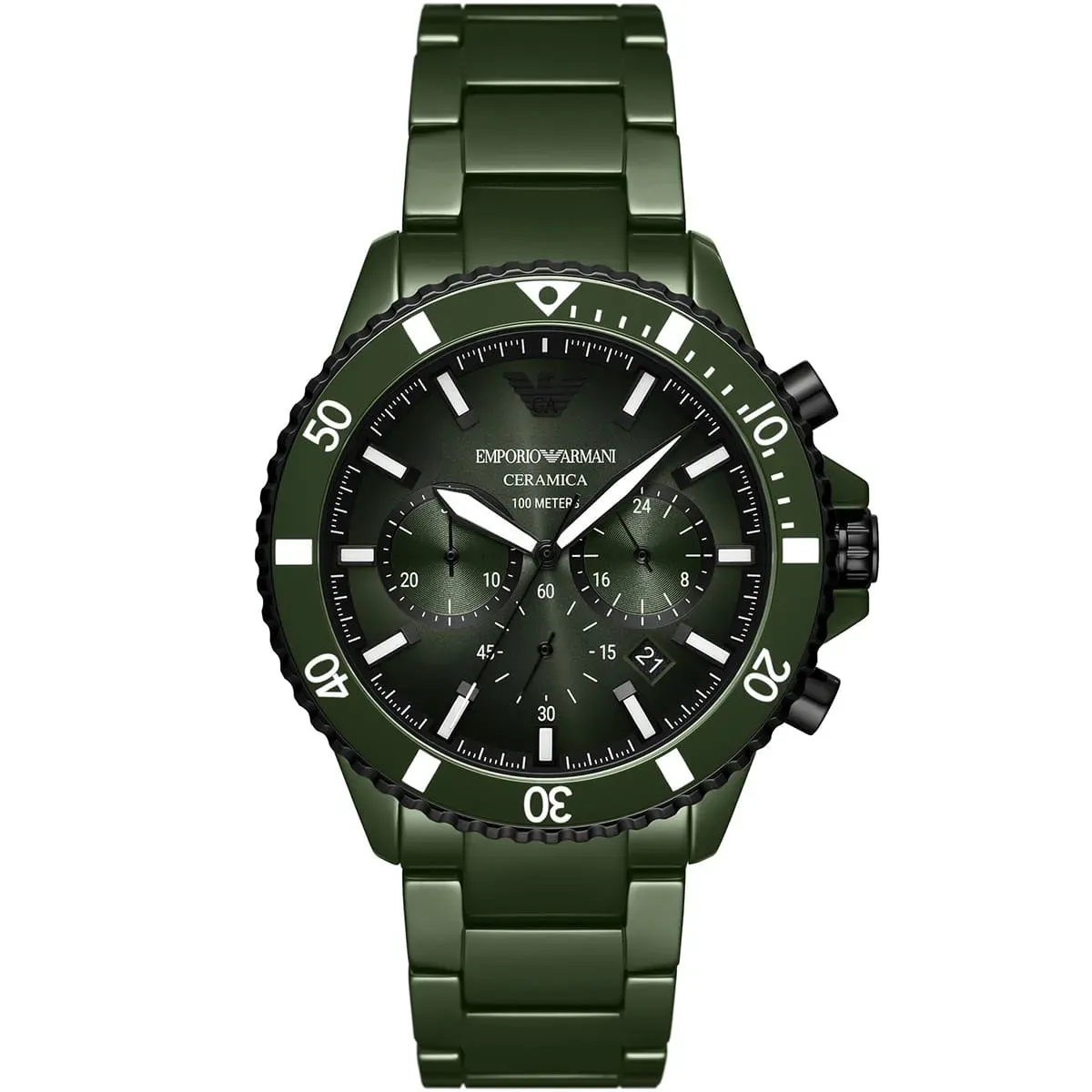 ar70011-emporio-armani-watch-men-green-dial-ceramic-strap-quartz-battery-analog-chronograph-diver ساعة امبوريو ارماني للرجال AR70011 - Image 1