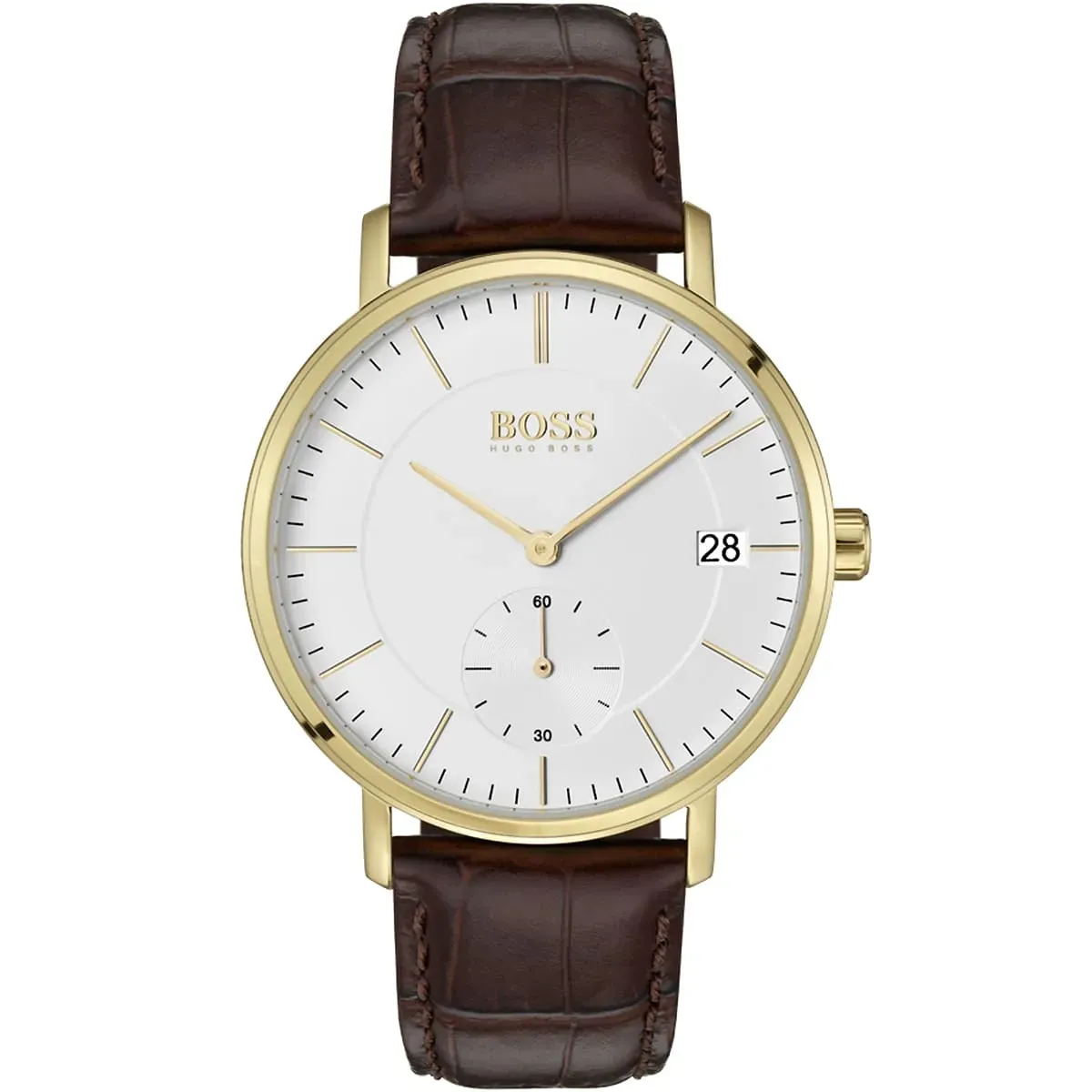 1513640-hugo-boss-watch-men-white-dial-leather-brown-strap-quartz-battery-analog-three-hand-corporal ساعة هوجو بوس boss للرجال 1513640 - Image 1