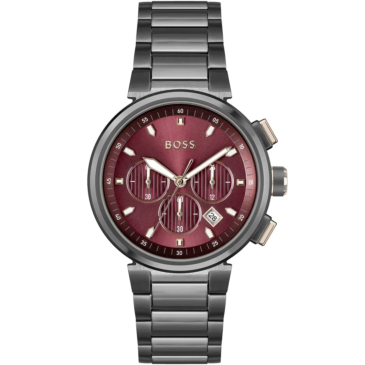 1514000 hugo boss watch men red dial metal stainless gray strap quartz battery analog chronograph one