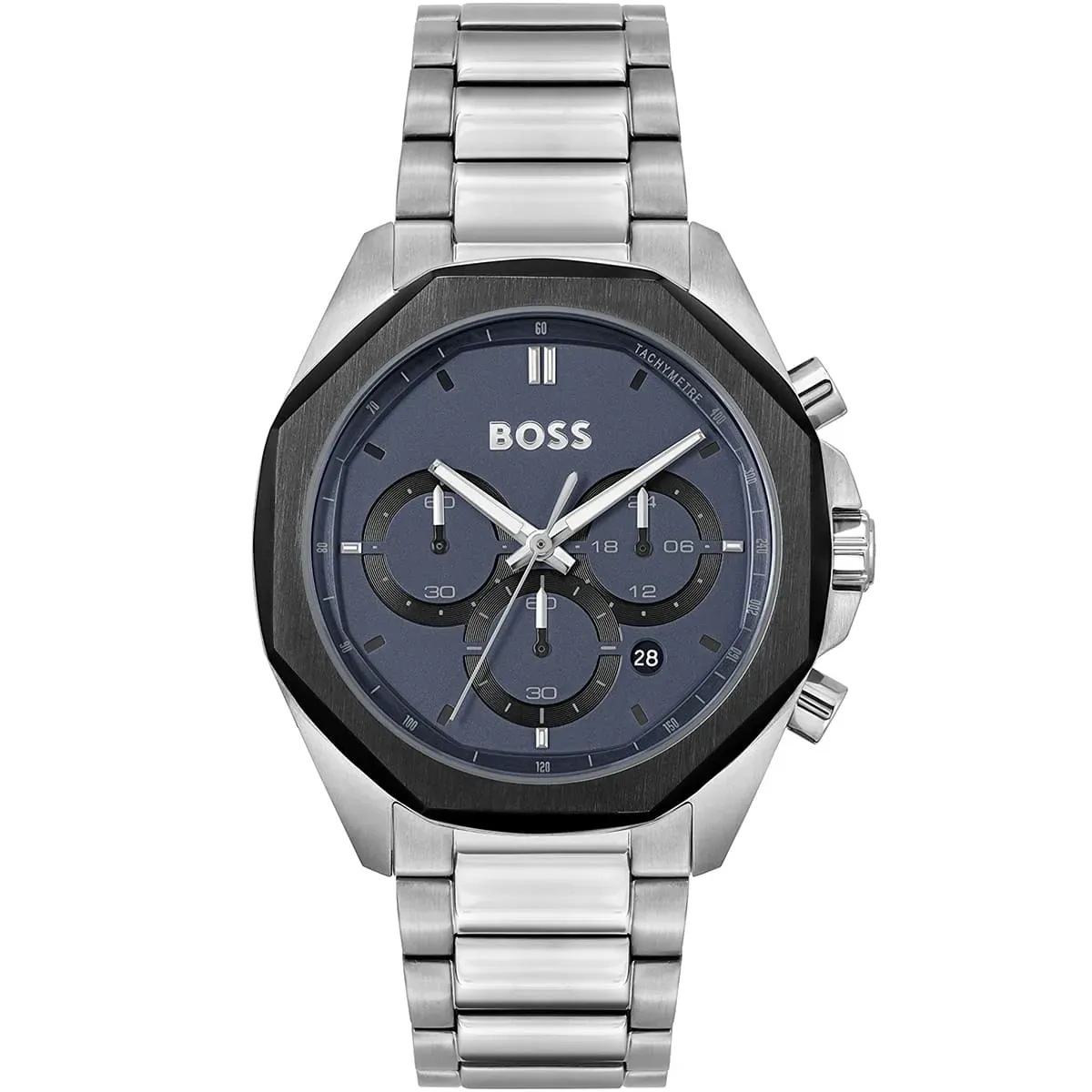 1514015 hugo boss watch men navy dial metal stainless silver strap quartz battery analog chronograph cloud