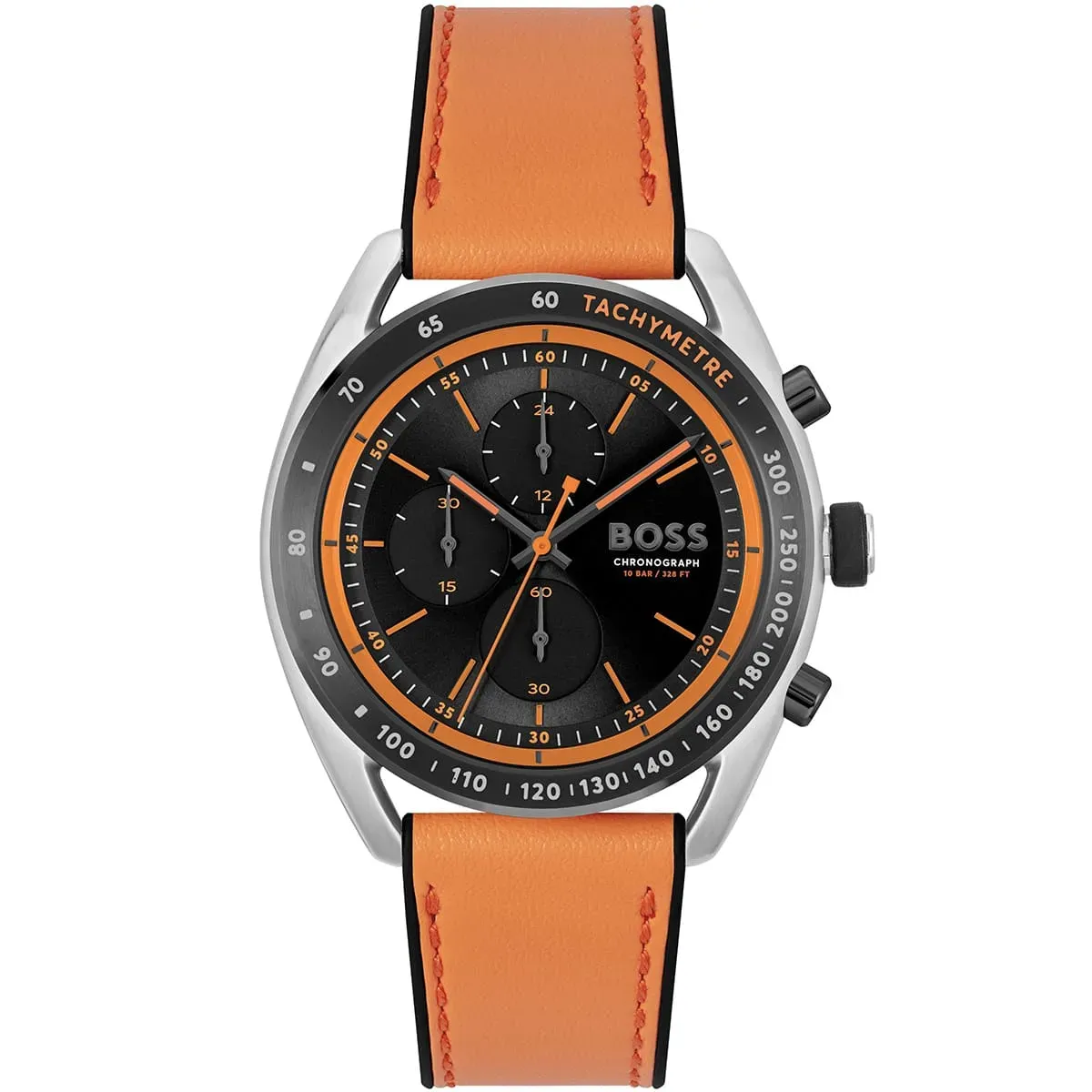 1514025 hugo boss watch chronograph 10bar 330ft men black dial rubber orange strap quartz battery analog centre court