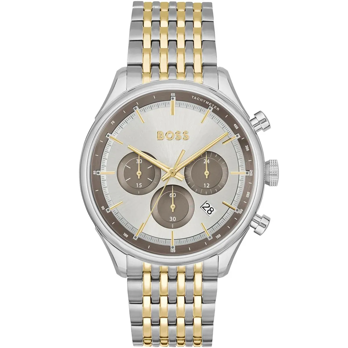 1514053 hugo boss watch men silver dial metal stainless gold strap quartz battery analog chronograph gregor