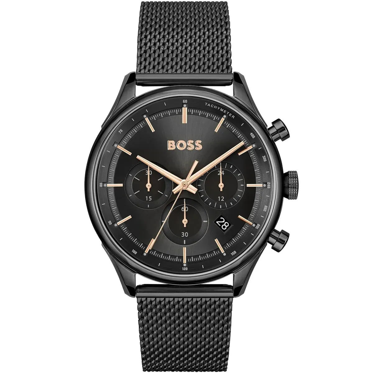 1514065 hugo boss watch men black dial metal stainless strap quartz battery analog chronograph gregor