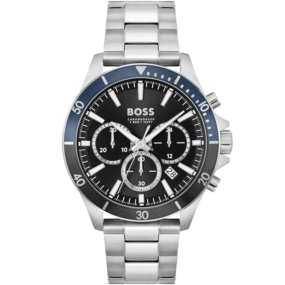 1514101 hugo boss watch men black dial metal stainless silver strap quartz battery analog chronograph troper